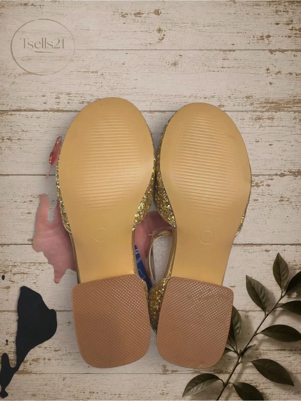 Girls' Glitter Gold Dress Flats with Ankle Strap